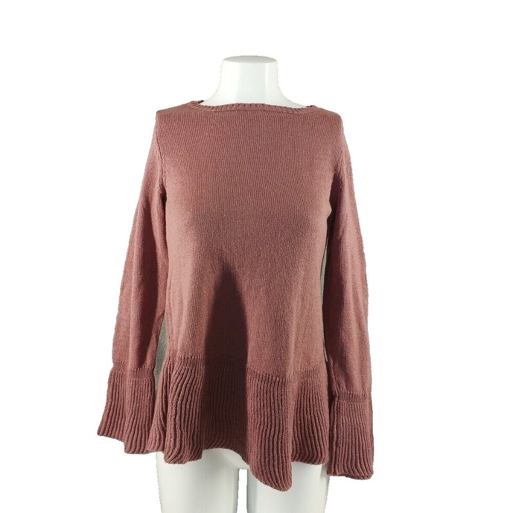 NWT $49 STYLE&CO Cozy Fall Sweater Boat Neck Dusty Rose Flared Cuff textured